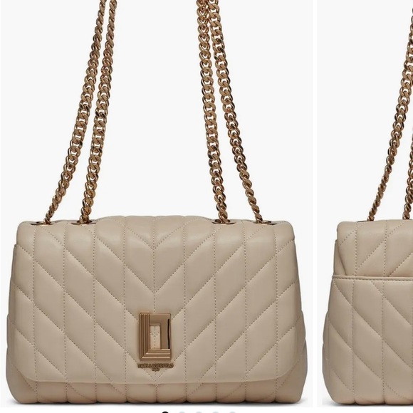 Karl Lagerfeld Quilted Cream Gold Shoulder Bag - Picture 3 of 5